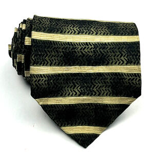 Honors Mens Silk Necktie Striped Abstract Green Tuscan Black Made in USA Short